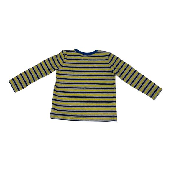 Mini Boden  Boys Yellow and Blue Striped Long Sleeved Shirt Sz 3/4 - Picture 2 of 7